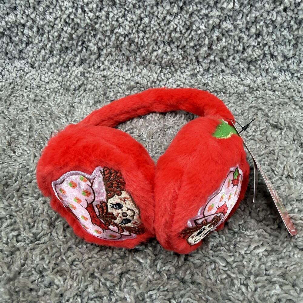 Strawberry Shortcake Furry Earmuffs Adjustable Red Fruit Shaped Plush Kids New